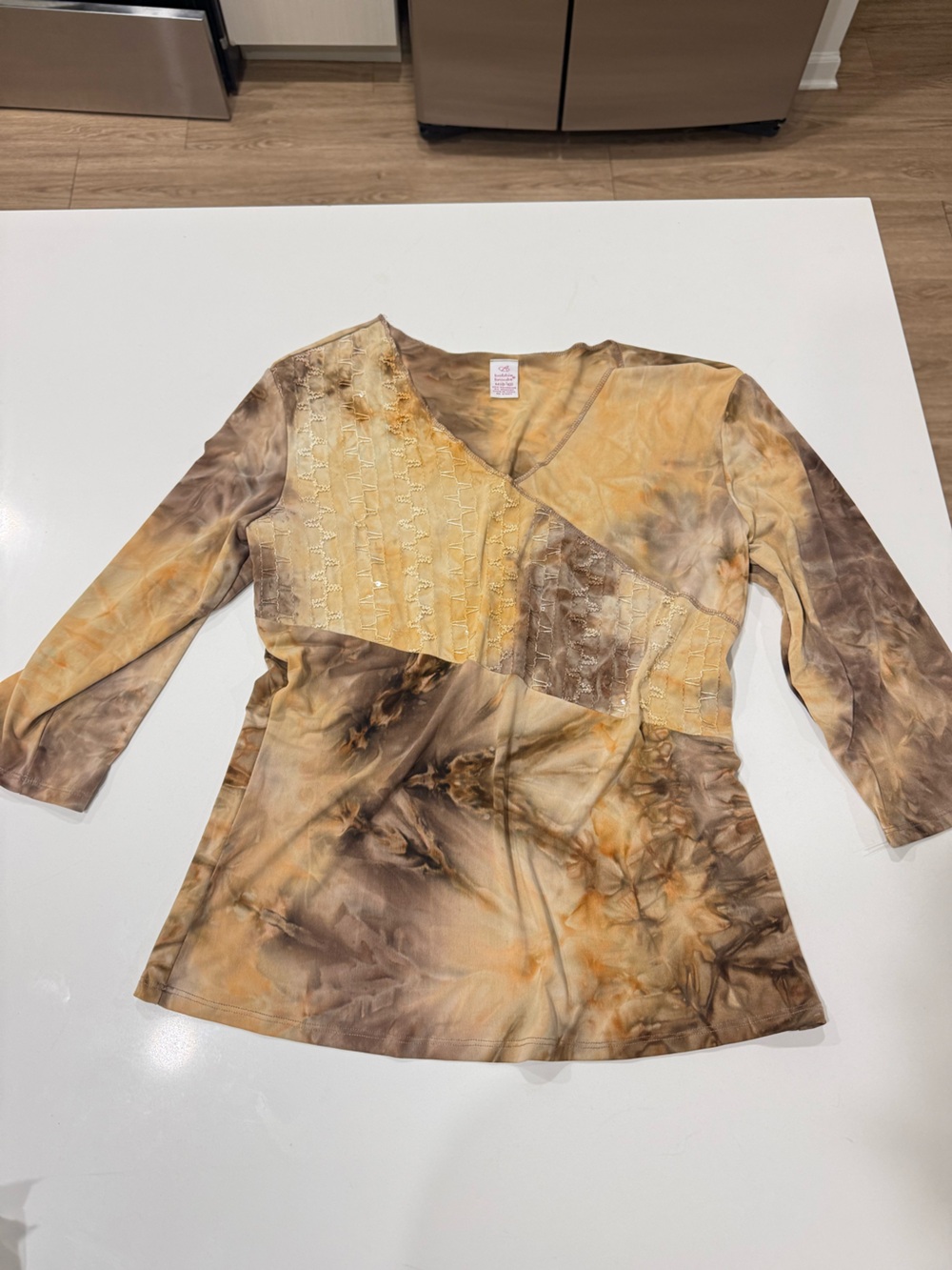 Y2K Bobbie Brooks Fairy Long Sleeve Tie-Dye Top in Brown & Tan